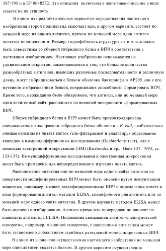 Вирусоподобные частицы, включающие гибридный белок белка оболочки бактериофага ар205 и антигенного полипептида (патент 2409667)