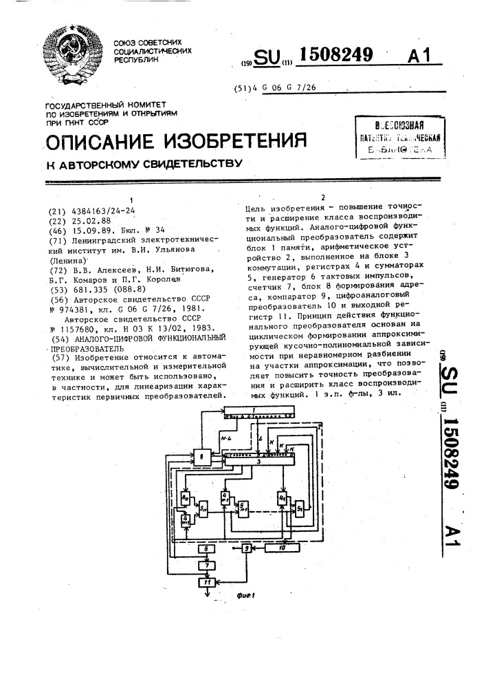 Аналого-цифровой функциональный преобразователь (патент 1508249)