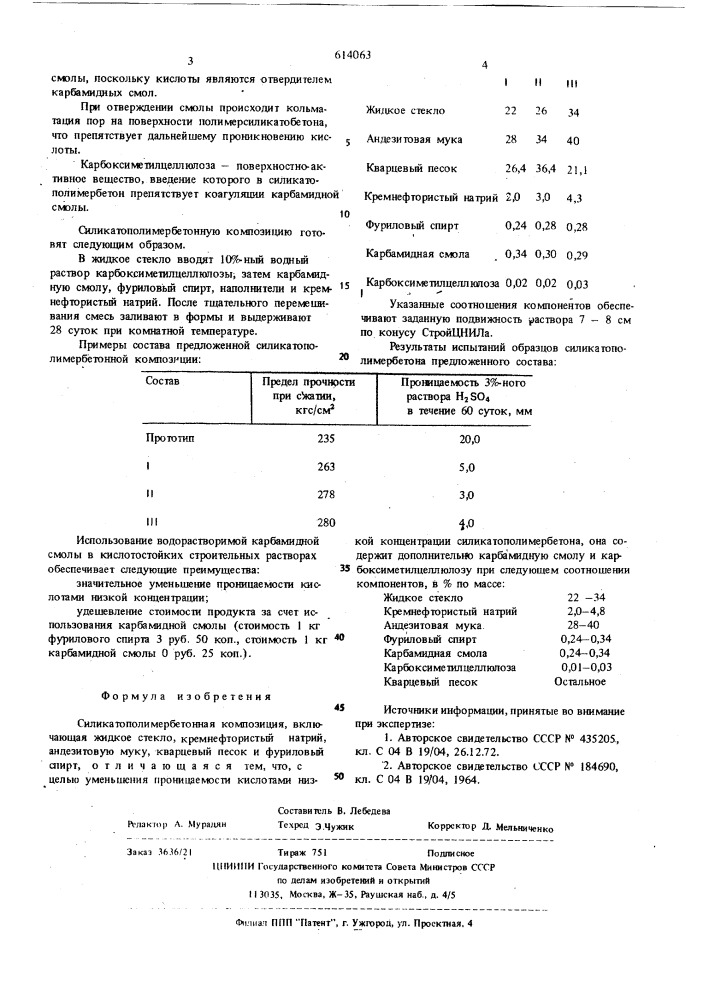 Силикатополимербетонная композиция (патент 614063)