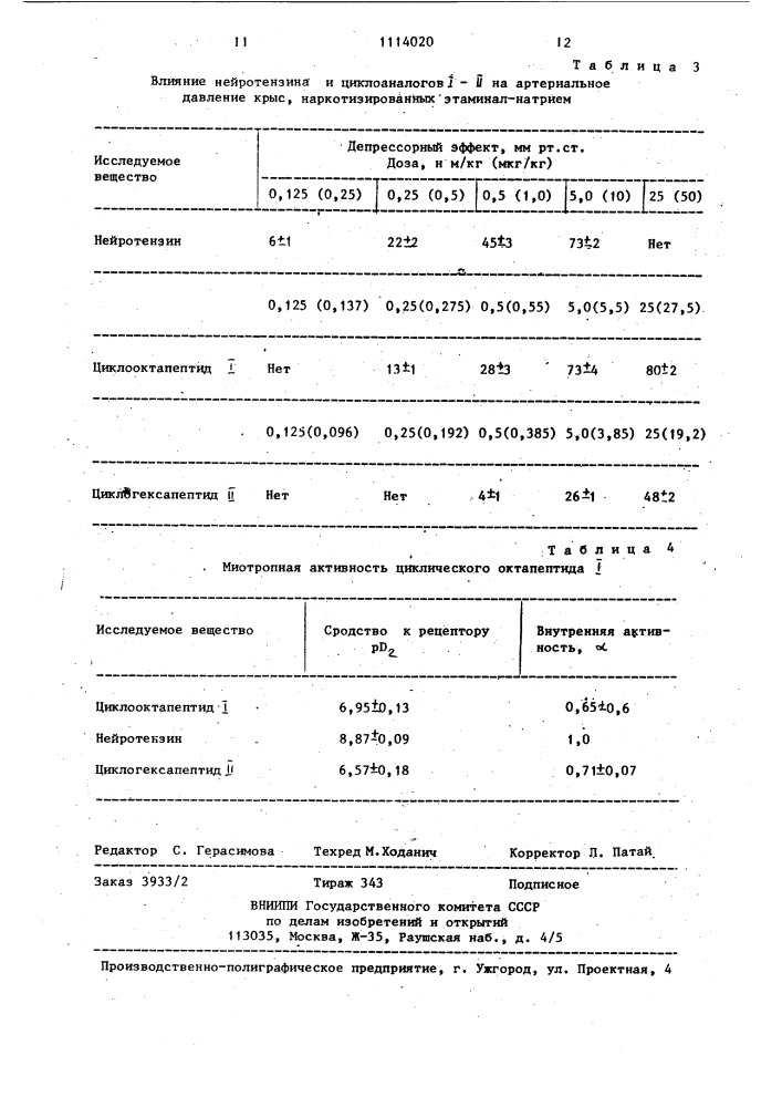 Циклический октапептид,обладающий гипотензивной активностью и устройство к действию карбоксипептидаз (патент 1114020)