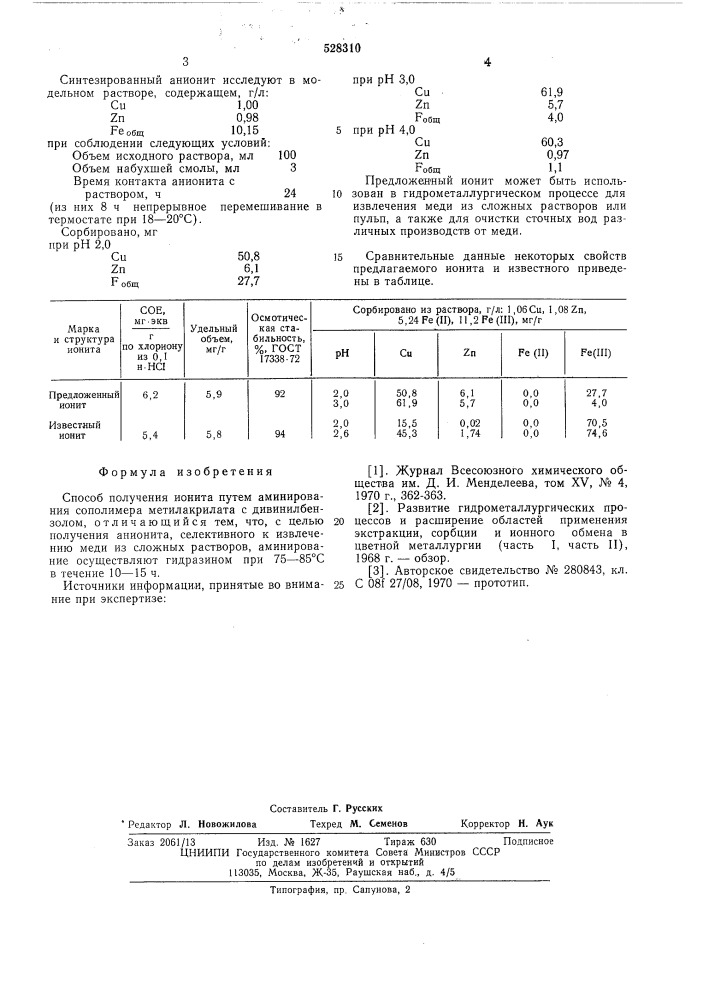 Способ получения ионита (патент 528310)