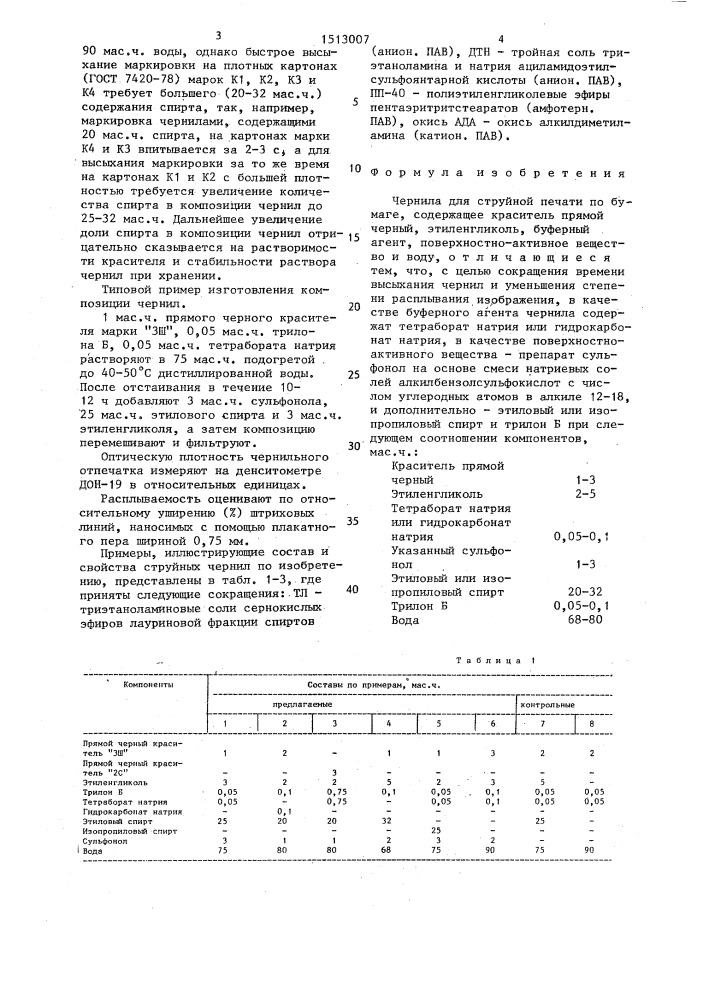 Чернила для струйной печати по бумаге (патент 1513007)