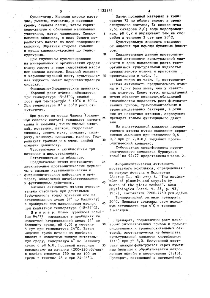 Штамм @ @ 94/77-продуцент протеазного комплекса и препарата антибактериального и фунгицидного действия (патент 1135189)