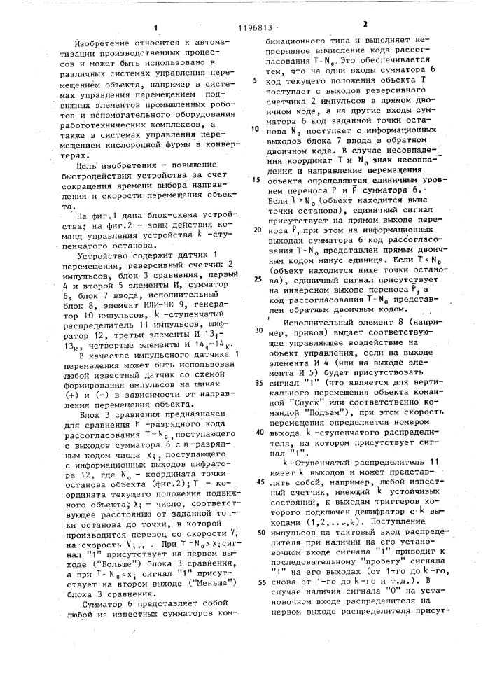 Устройство для программного управления объектом с @ - ступенчатым остановом (патент 1196813)