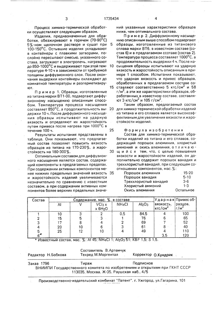 Состав для химико-термической обработки изделий из титана и его сплавов (патент 1735434)