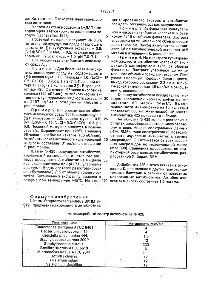 Штамм sтrертомyсеs candidus - продуцент макролидного антибиотика (патент 1795981)