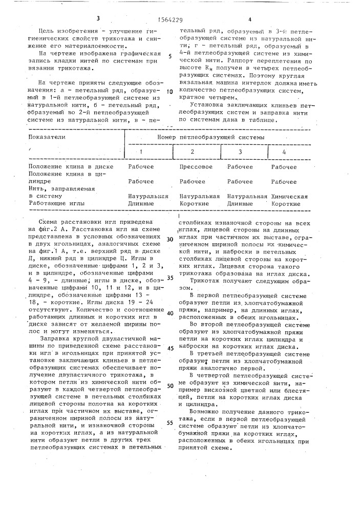 Способ получения трикотажа на двуластичной кругловязальной машине (патент 1564229)