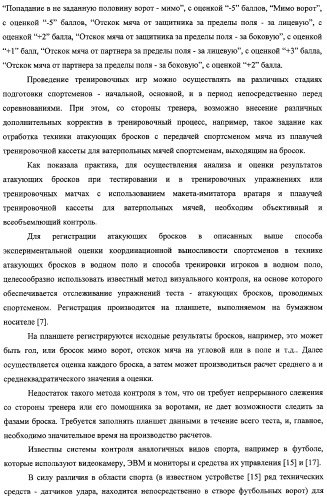 Макет-имитатор вратаря в водном поло, тренировочная плавучая кассета для ватерпольных мячей, способ экспериментальной оценки координационной выносливости спортсменов в технике атакующих бросков в водном поло, способ тренировки игроков в водном поло с использованием специализированных тренажерных устройств, система контроля атакующих бросков в водном поло (патент 2333026)