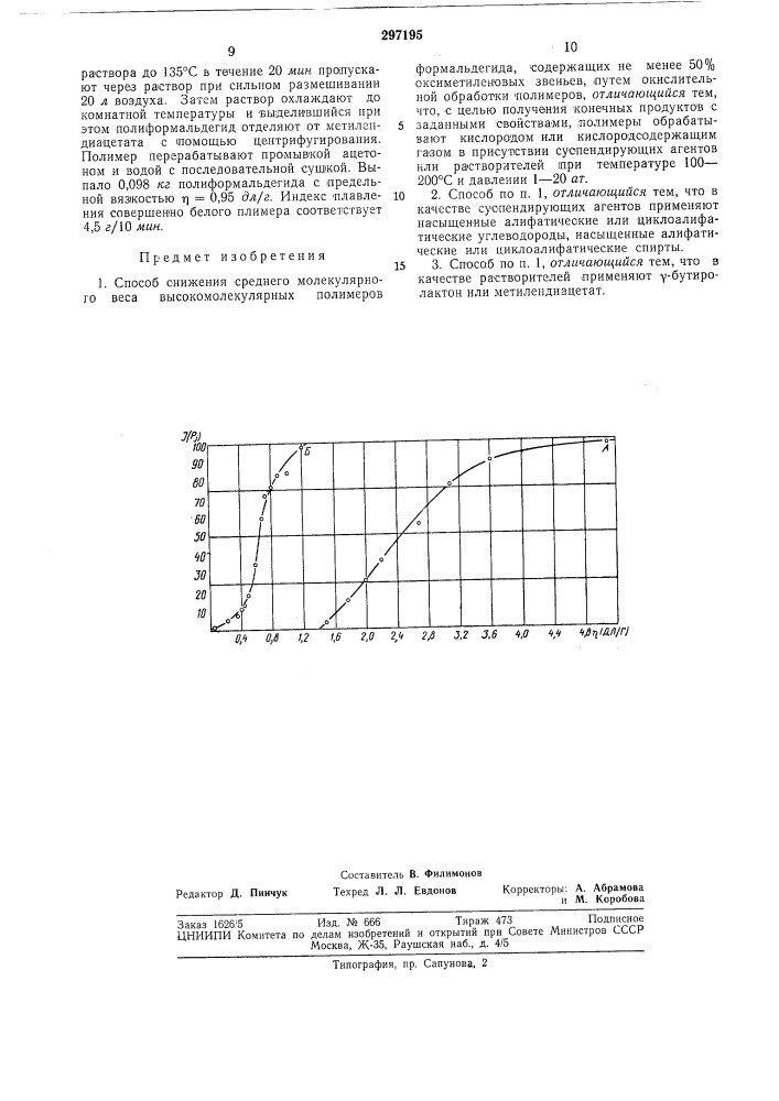 Способ снижения среднего молекулярного веса высокомолекулярных полимеров формальдегида (патент 297195)