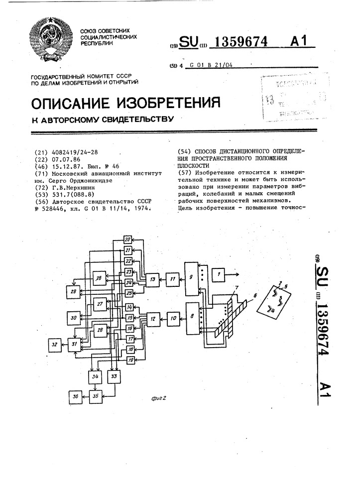 Способ дистанционного определения пространственного положения плоскости (патент 1359674)