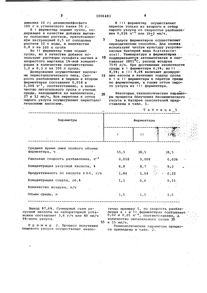 Способ получения пищевого уксуса (патент 1006483)