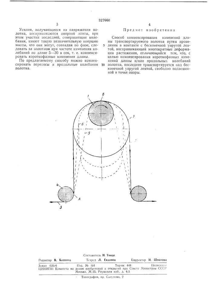 Способ компенсирования изменений длины транспортируемого полотна (патент 327660)