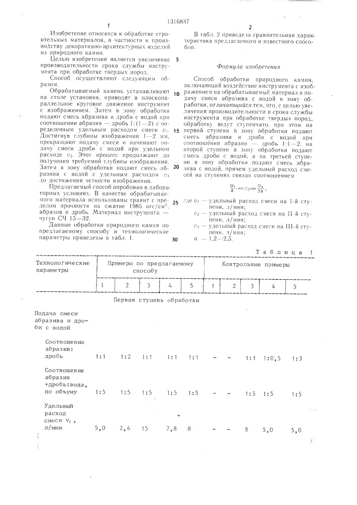 Способ обработки природного камня (патент 1316837)