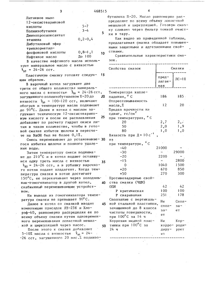 Пластичная смазка (патент 468515)