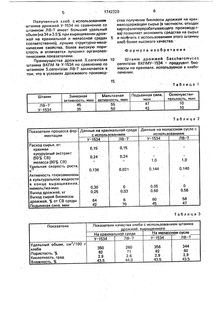 Штамм дрожжей sасснаrомyсеs cerevisiae - продуцент биомассы на крахмале, используемой в хлебопечении (патент 1742320)