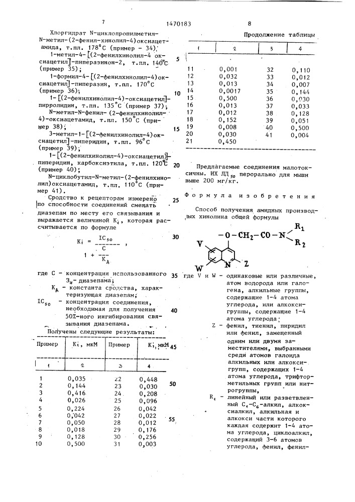 Способ получения амидных производных хинолина или их солей присоединения кислоты (патент 1470183)