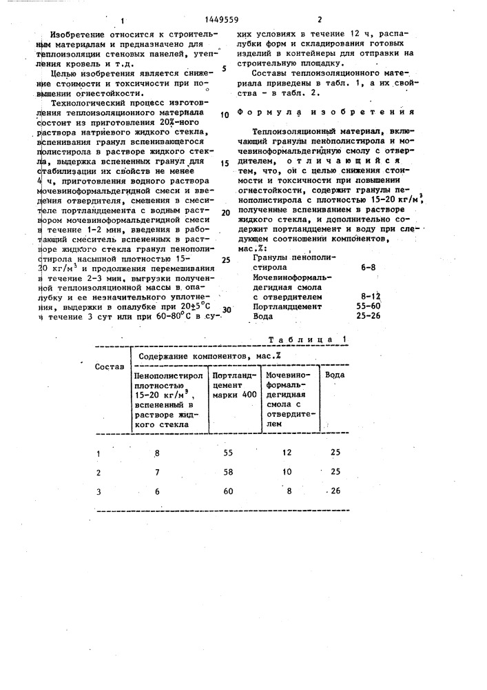Теплоизоляционный материал (патент 1449559)