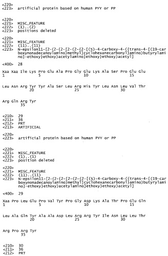 Длительно действующие агонисты рецепторов y2 и(или) y4 (патент 2504550)