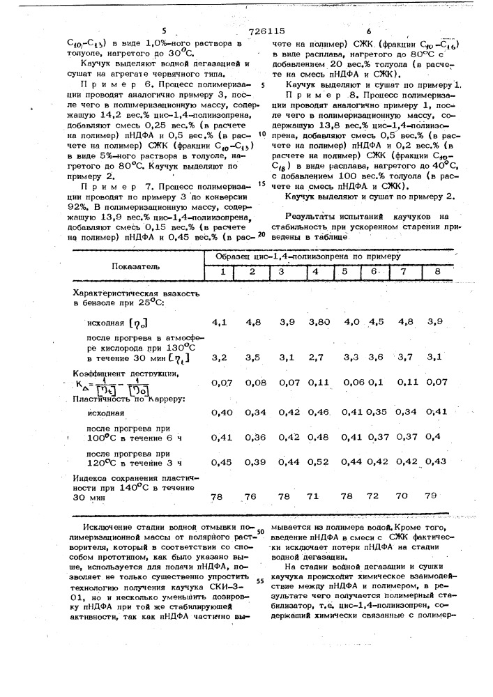 Способ получения стабилизированного цис-1,4-полиизопрена (патент 726115)