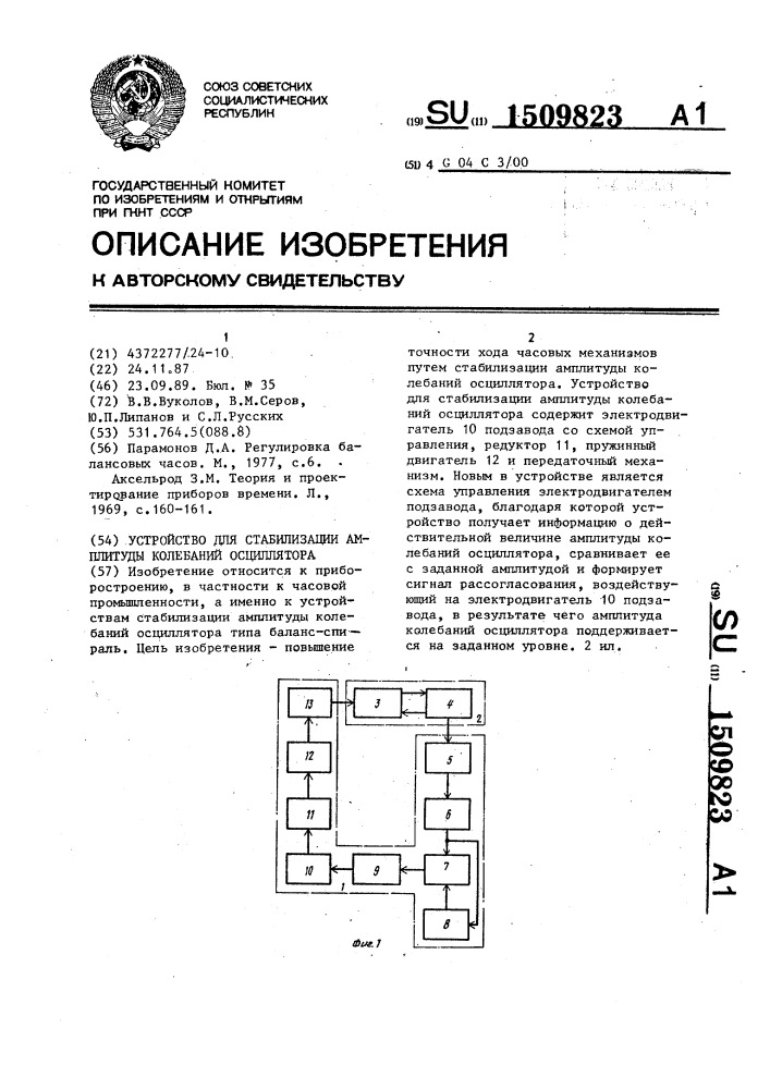 Устройство для стабилизации амплитуды колебаний осциллятора (патент 1509823)