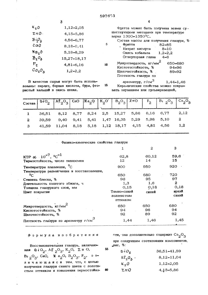 Восстановительная глазурь (патент 597653)