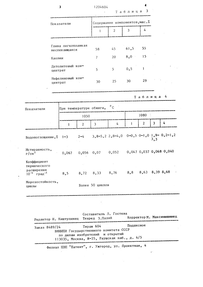 Сырьевая смесь для изготовления керамических плиток (патент 1204604)