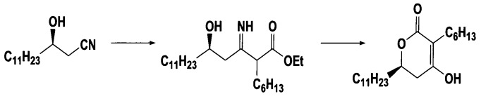 Способ получения (6r)-3-гексил-4-гидрокси-6-ундецил-5,6-дигидропиран-2-она и промежуточного соединения, применяемого в данном способе (патент 2434860)