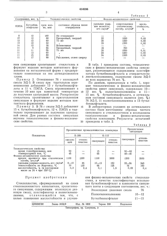 Стеклопластик (патент 484096)