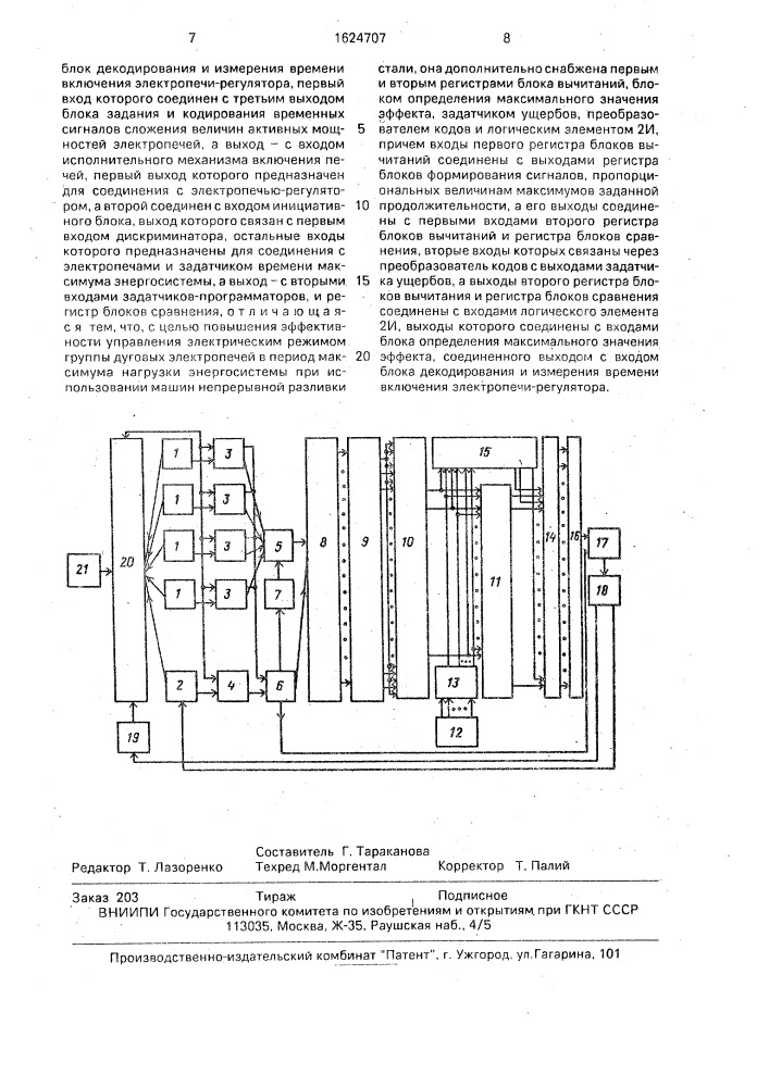 Система управления электрическим режимом группы дуговых электропечей в часы максимума активной нагрузки энергосистемы (патент 1624707)