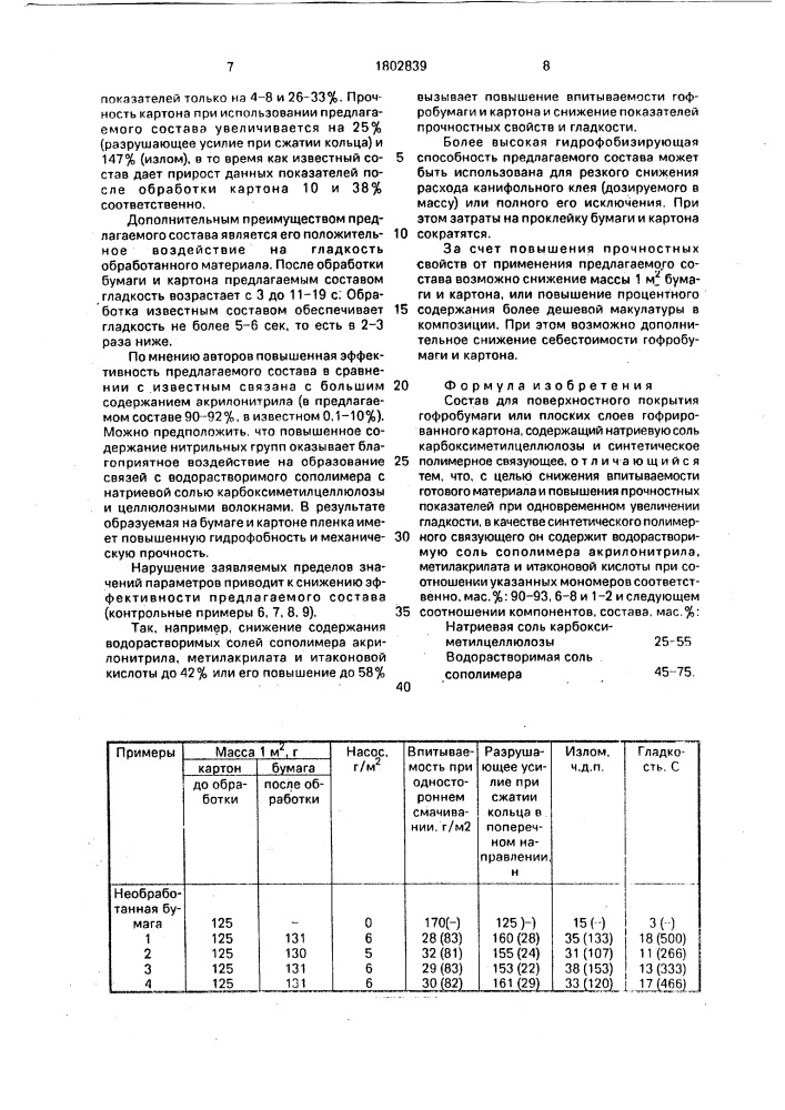 Состав для поверхностного покрытия гофробумаги или плоских слоев гофрированного картона (патент 1802839)