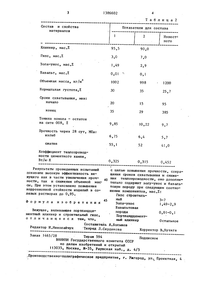 Вяжущее (патент 1386602)