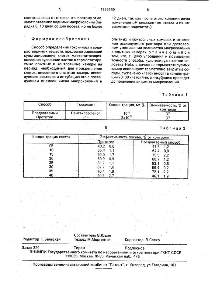 Способ определения токсичности водорастворимых веществ (патент 1789559)