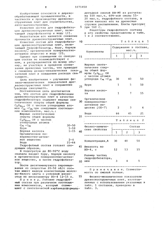 Состав для гидрофобизации древесностружечных плит (патент 1071450)