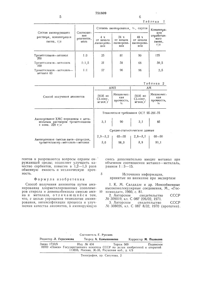 Способ получения анионитов (патент 751809)