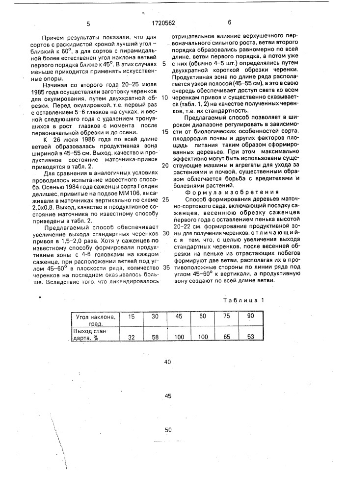 Способ формирования деревьев маточно-сортового сада (патент 1720562)