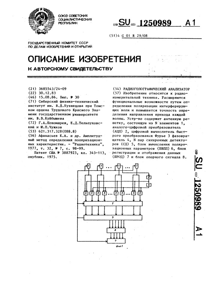 Радиоголографический анализатор (патент 1250989)