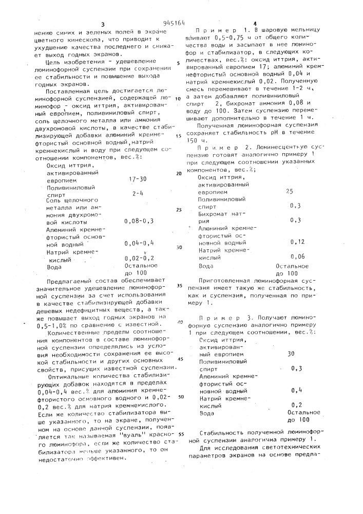 Люминофорная суспензия (патент 945164)