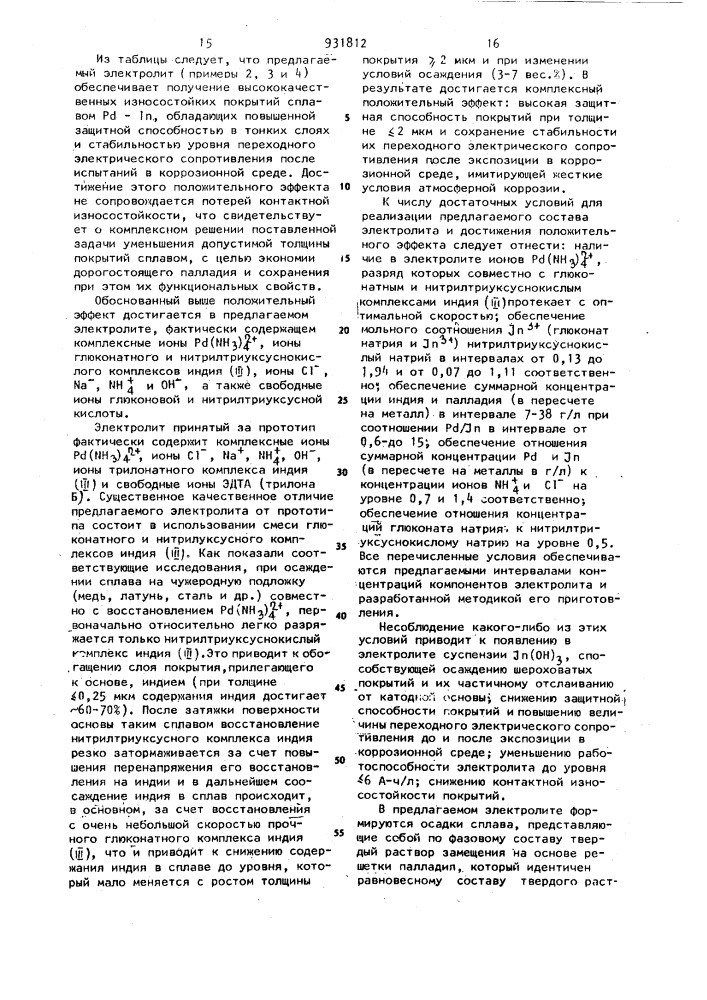 Электролит для осаждения покрытий из сплава палладий-индий (патент 931812)
