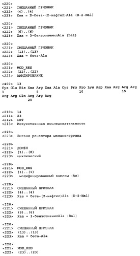 Лиганды рецепторов меланокортинов (патент 2401841)