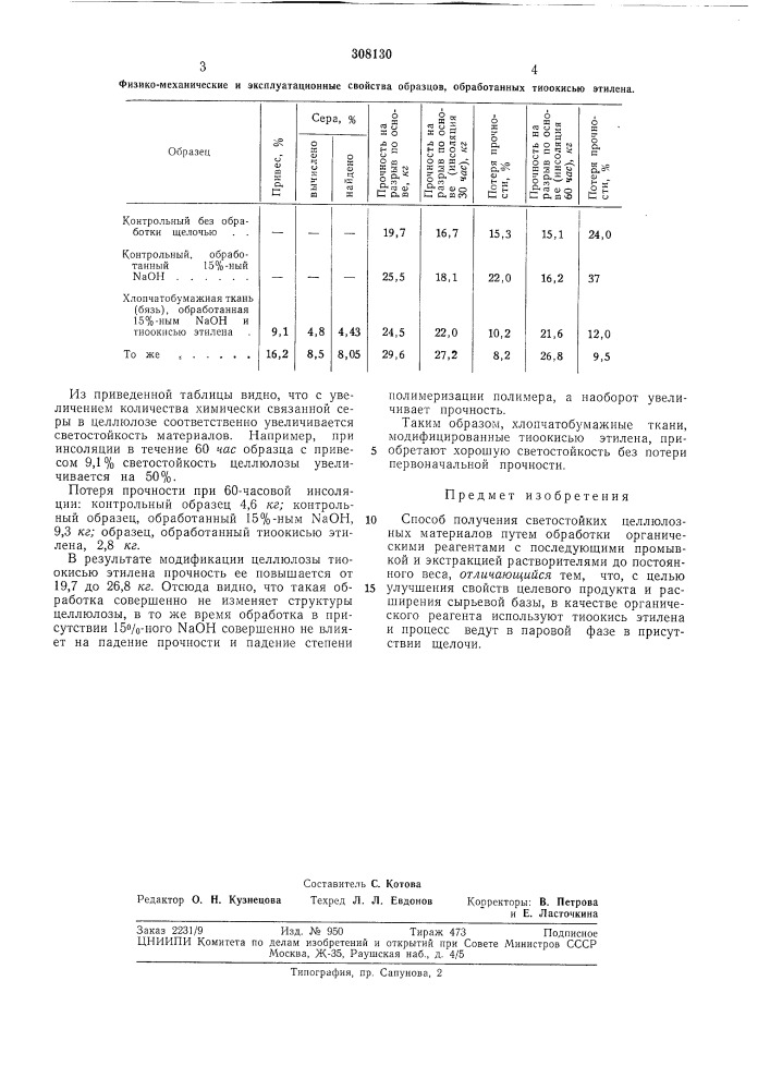 Способ получения светостойких целлюлозныхматериалов (патент 308130)