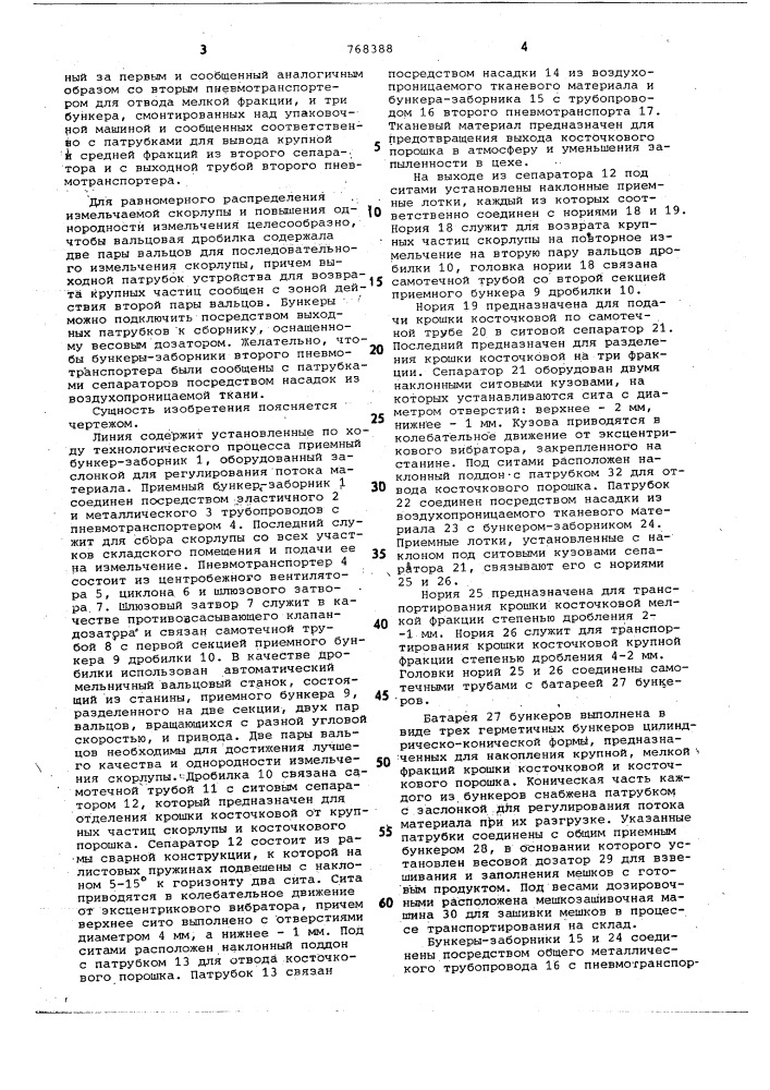 Линия переработки скорлупы косточек плодовых (патент 768388)