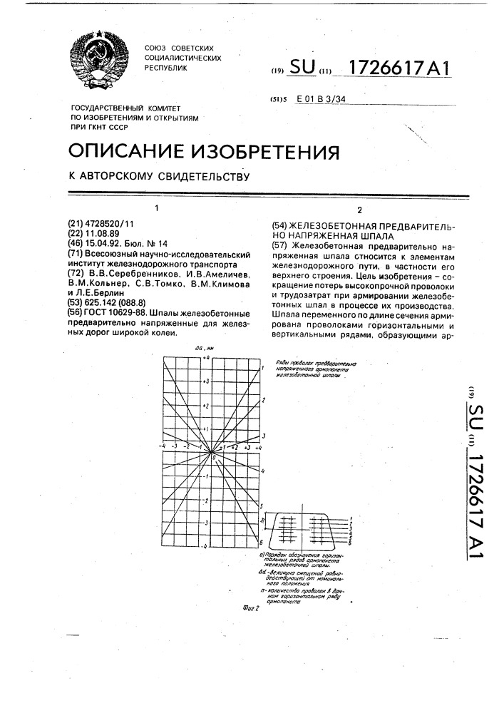 Железнодорожная предварительно напряженная шпала (патент 1726617)