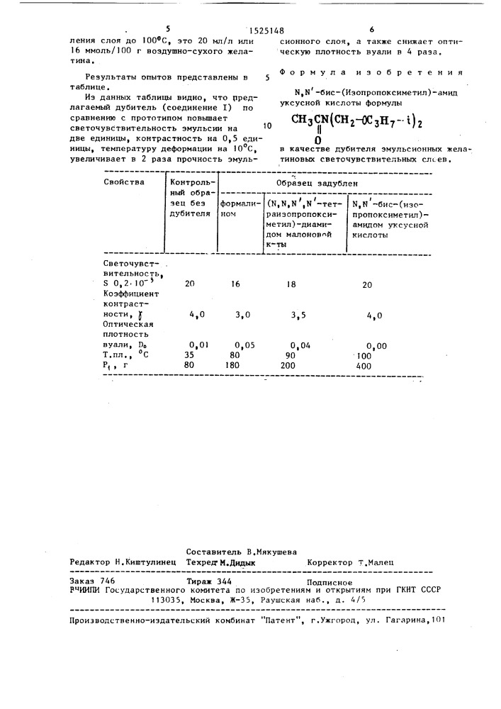 N,n @ -бис-изопропоксиметил-амид уксусной кислоты в качестве дубителя эмульсионных желатиновых светочувствительных слоев (патент 1525148)