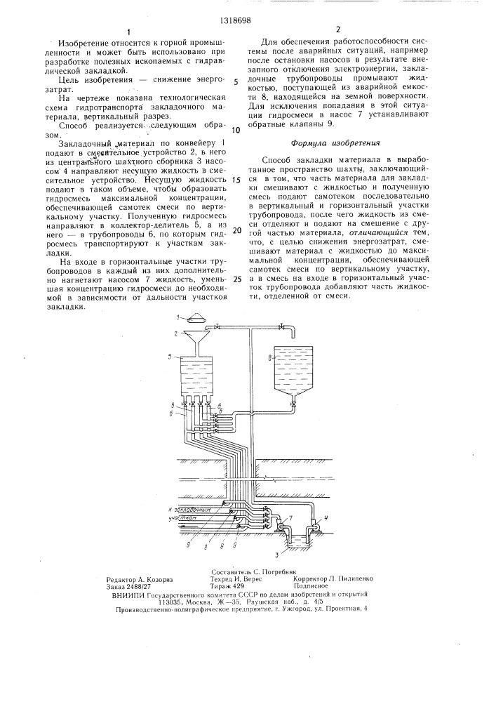 Способ закладки материала в выработанное пространство шахты (патент 1318698)