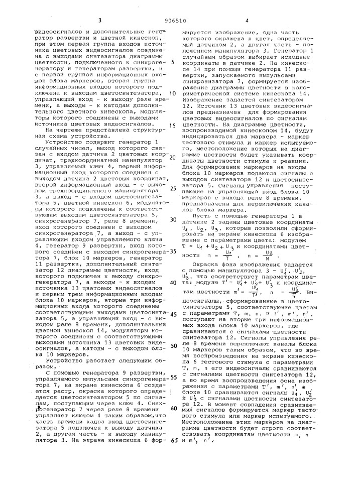 Устройство для испытания цветового зрения (патент 906510)