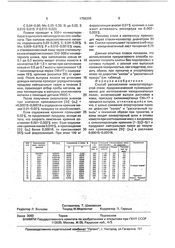 Способ раскисления низкоуглеродистой стали (патент 1756365)