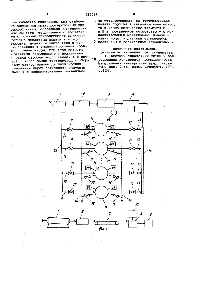 Автоматизированная линия для производства консервов из зеленого горошка (патент 789086)