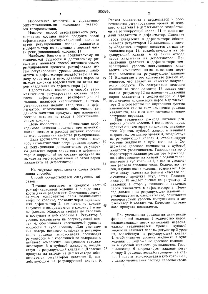 Способ автоматического регулирования процесса ректификации (патент 1053846)