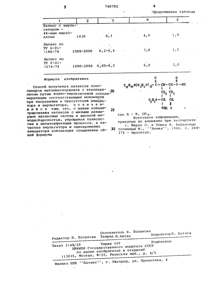 Способ получения латексов сополимеров метилметакрилата с этилакрилатом (патент 740792)