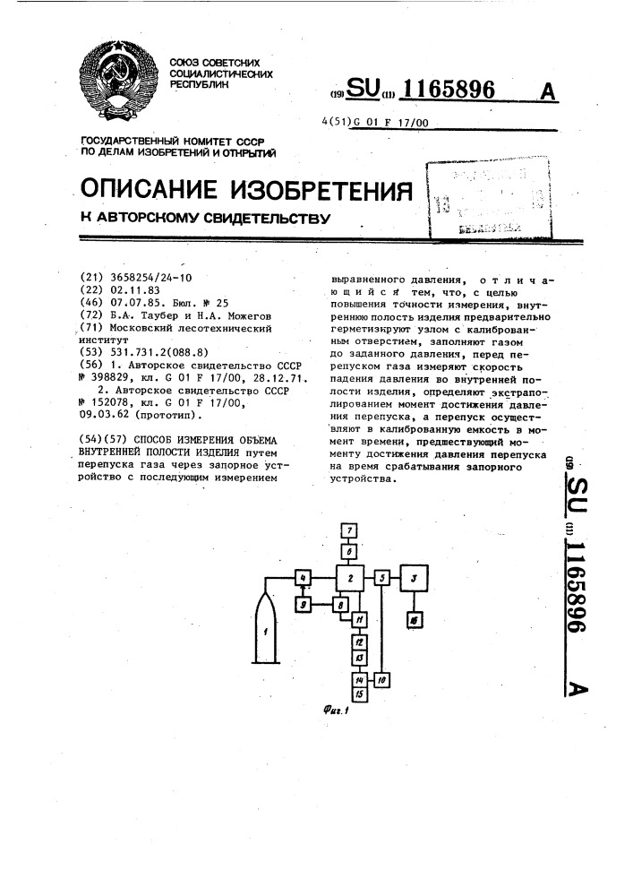 Способ измерения объема внутренней полости изделия (патент 1165896)